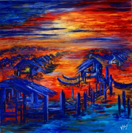 Fishing Village - 60x60cm - Private collection