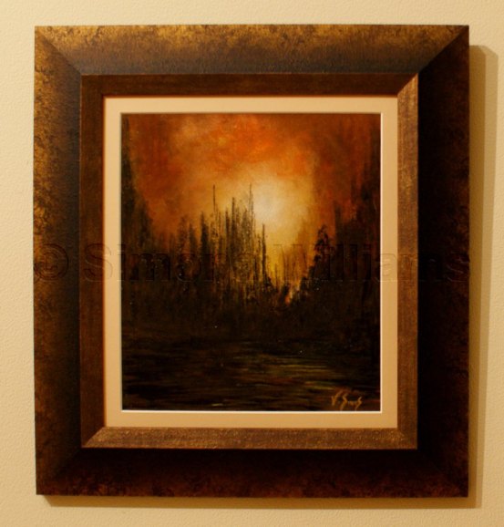 Forest fire. 41x44cm framed. Private collection